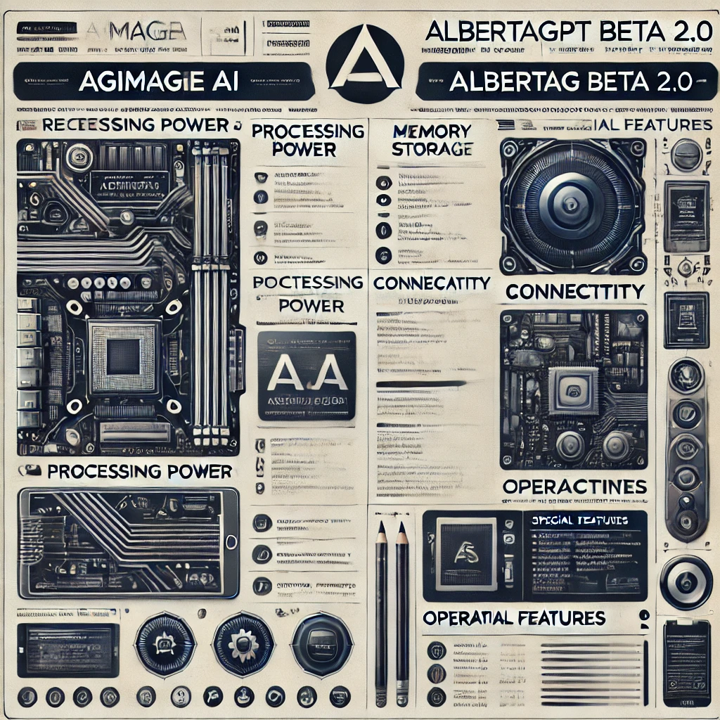 Generate an image for: AGImageAI and AlbertAGPT Beta 2.0 Technical Specifications